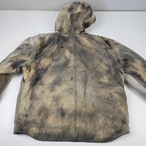 Carhartt Jacket Mens Large Brown Hooded Duck Active Quilted Workwear Distressed - Picture 8 of 16